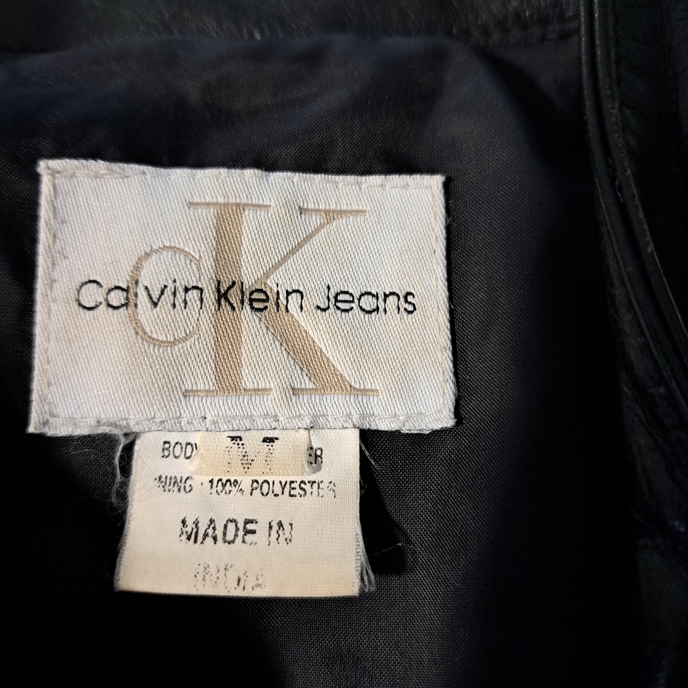 Calvin Klein Black Leather Bomber Jacket - Picture 8 of 14